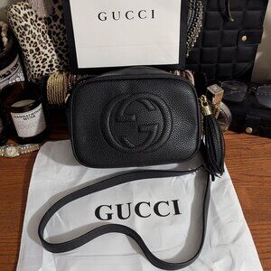 Gucci Black GG Embossed Leather Soho Disco Tassel Crossbody Purse Handbag